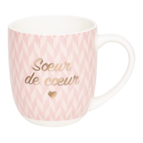 DRAEGER PARIS | Tasse en céramique rose “Sister of the heart” | Idée Cadeau pour famille, sur, amitié, meilleure amie, anniversaire | Tasse adorable avec boîte cadeau.