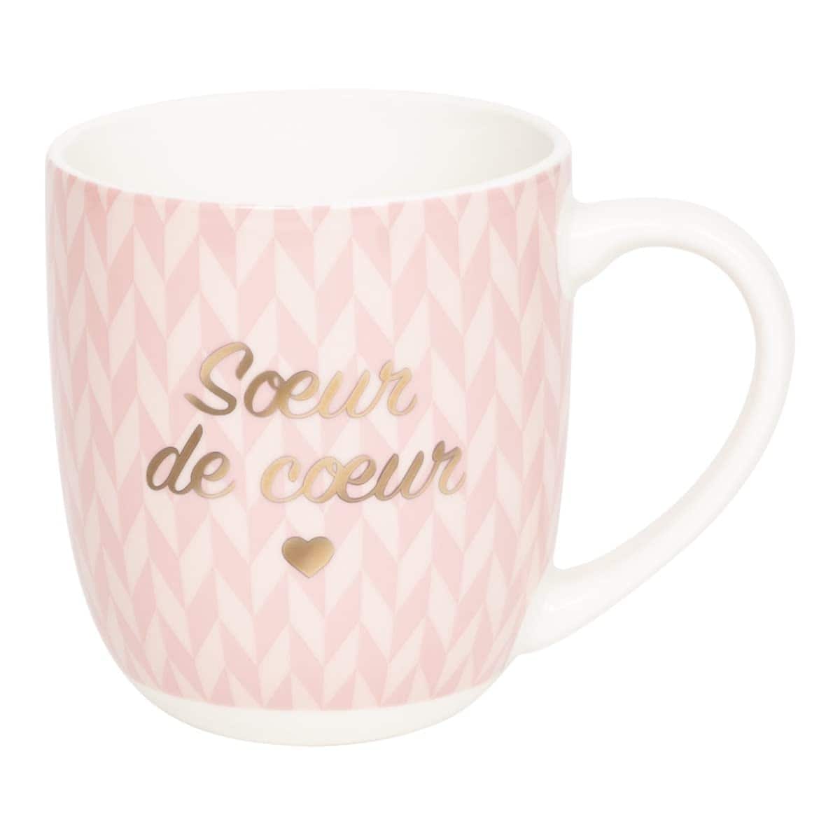 DRAEGER PARIS | Mug rose en céramique "Sur de coeur" | Idée Cadeau Famille, Sur, Amitié, Meilleure amie, Anniversaire | Mug mignon avec coffret Cadeau