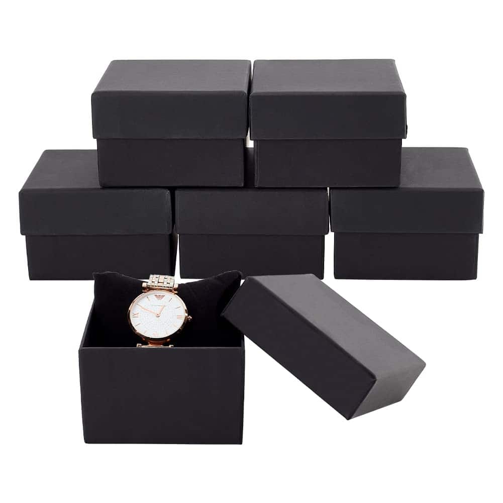 BENECREAT 6 Pack Noir Mat Kraft Carton Boîtes à bijoux Boîtes-cadeaux avec Velvet Rempli pour Bracelet Montre Forme Carrée, 8.7x8.7x5.5cm