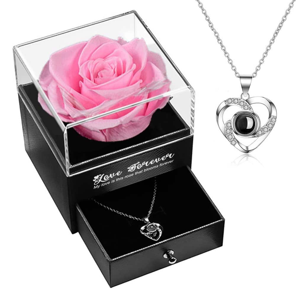 Rose Éternelle Boîte à Bijoux en Forme de Roses et de Fleurs - Cadeau pour Femme, mère, Petite Amie, Maman, Couple, sœur pour Saint Valentin Noël Anniversaire la fête des mères