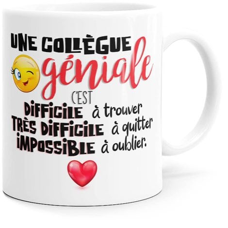 Tasse humoristique en céramique pour célébrer l’amitié avec une femme collègue géniale, idéal pour cadeau d’anniversaire ou Noël.