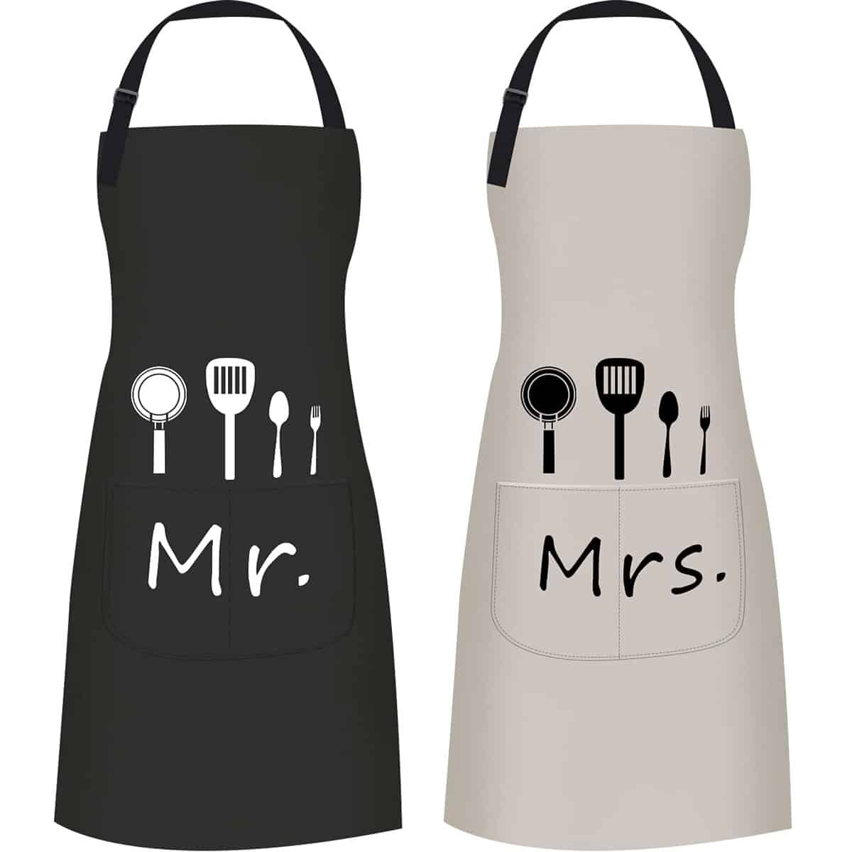 ETLEE 2 Pack tabliers de cuisine pour homme avec tour de cou réglable,convient pour la fête des pères,la fête des mères,la Saint-Valentin, un mariage, des fiançailles,un anniversaire de mariage 88x69 cm