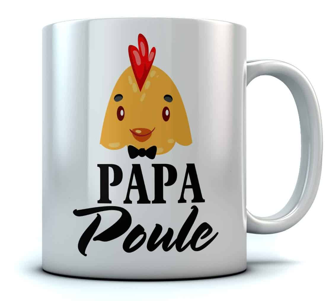 Tasse Papa Cadeau Fête des Pères Idee Cadeau Papa Futur Papa Poule Papa Mug 11 Oz. Blanc