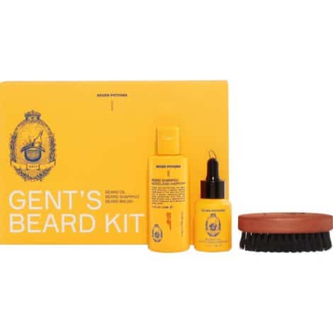 Ensemble de soins pour barbe Seven Potions — Shampoing, huile et brosse à barbe — Cadeau ultime pour homme. Parfum boisé.