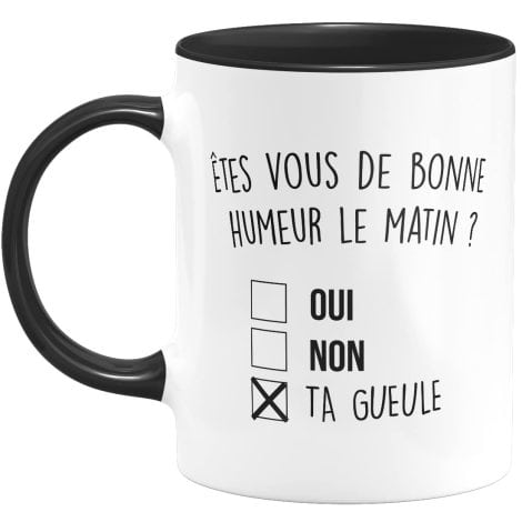 Mug humoristique “Bonne Humeur Ta Gueule” – Idée cadeau original pour collègue retraité – Tasse couple Saint Valentin – Geek homme – Anniversaire sœur/amie. (Noir, Oui Non Ta G*)