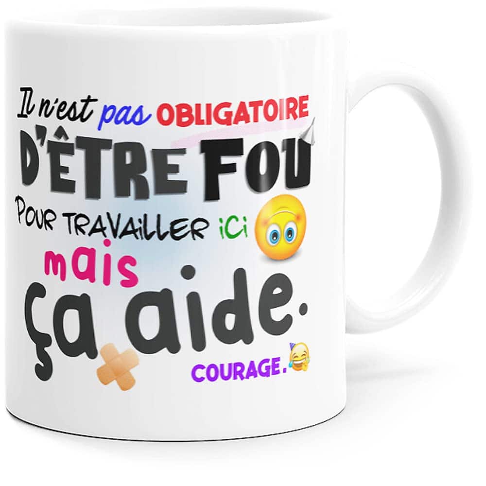 Mug Humour Collègue Fou Tasse Message Drôle Rigolo. Idée Cadeau Original pour Départ en Retraite Pot Mutation Travail Bureau Homme Femme pour Anniversaire Noël.