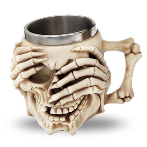 Mug en acier inoxydable avec motif de tête de mort médiévale, en résine 3D pour boissons, café, bière, décoration d’Halloween, cadeau.