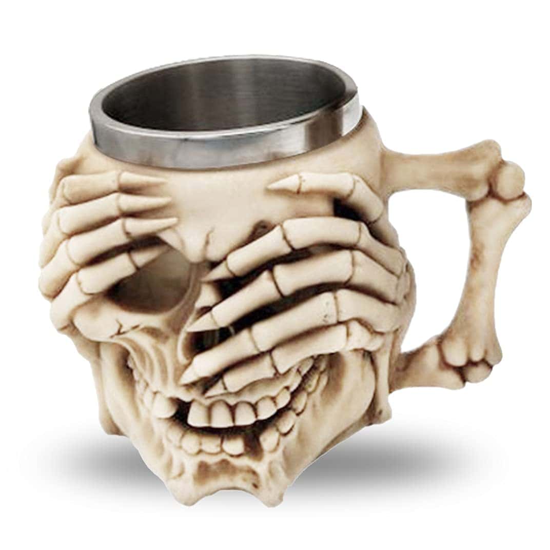 BAYINBROOK Acier Inoxydable Tête de Mort Mug,Tasse de Bière de Médiévale,3D Tasse de Café en Résine,pour Boisson,Café,Bière,Décor D'Halloween,Cadeau,400ML,(Cover Eyes)