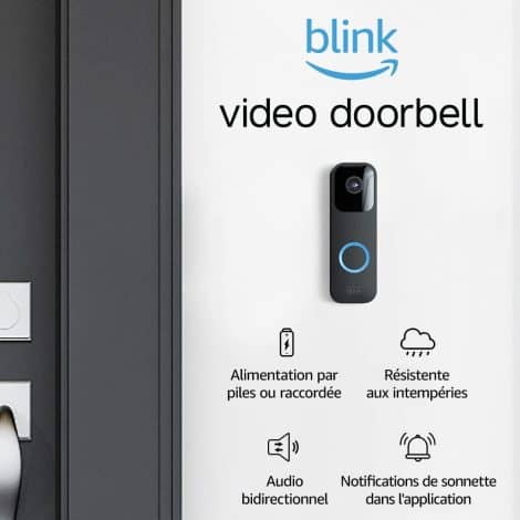 Sonnette vidéo Blink | Vidéo HD, audio bidirectionnel, notifications mouvements/sonnette, installation facile, intégration Alexa | Sans fil/filaire | Noir.