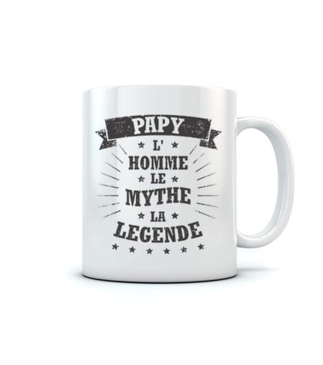 Tasse Blanche “Papy, le héros légendaire” idéale pour offrir à la fête des grands-pères.