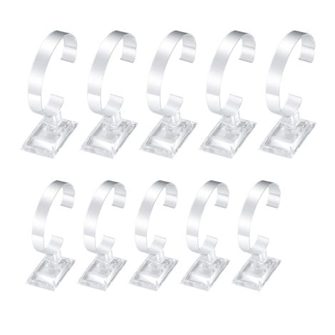 Lot de 10 présentoirs à montres transparents en plastique de type C pour ranger et exposer les montres masculines et féminines.