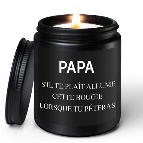 Bougie humoristique personnalisée au parfum de bois de santal pour l’anniversaire ou la fête des Pères.