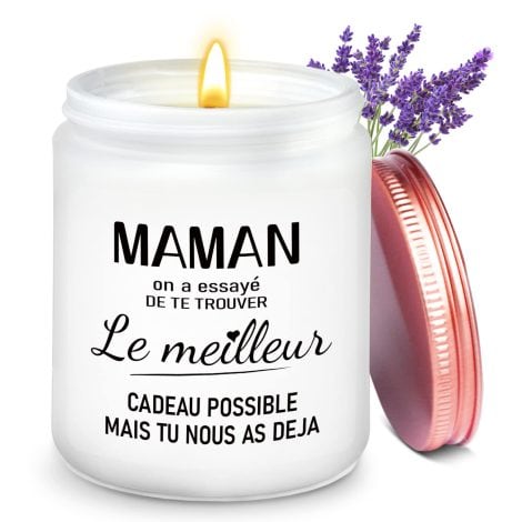 Coffret Maman : Bougie Parfumée à la Lavande, Idée Cadeau pour Noël, Anniversaire ou Fête des Mères.