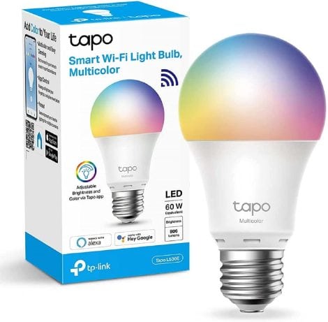 Ampoule connectée Tapo L530E LED E27 multicolore, dimmable avec contrôle vocal via Alexa ou Google Home.