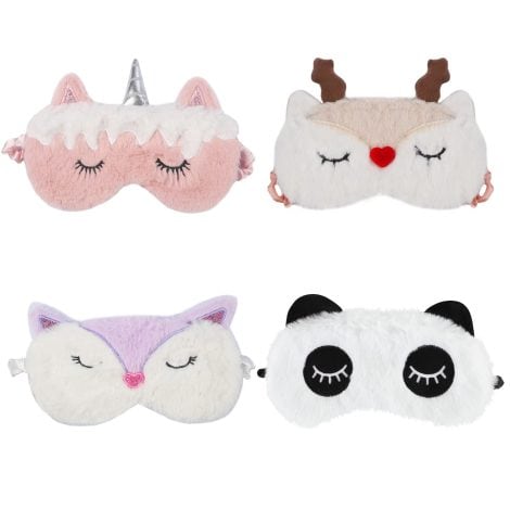 4 Masques de Sommeil Animal Hemiks, 4 Styles Adaptés aux Enfants, Bandeau de Nuit Mignon pour Voyager et Faire la Sieste.