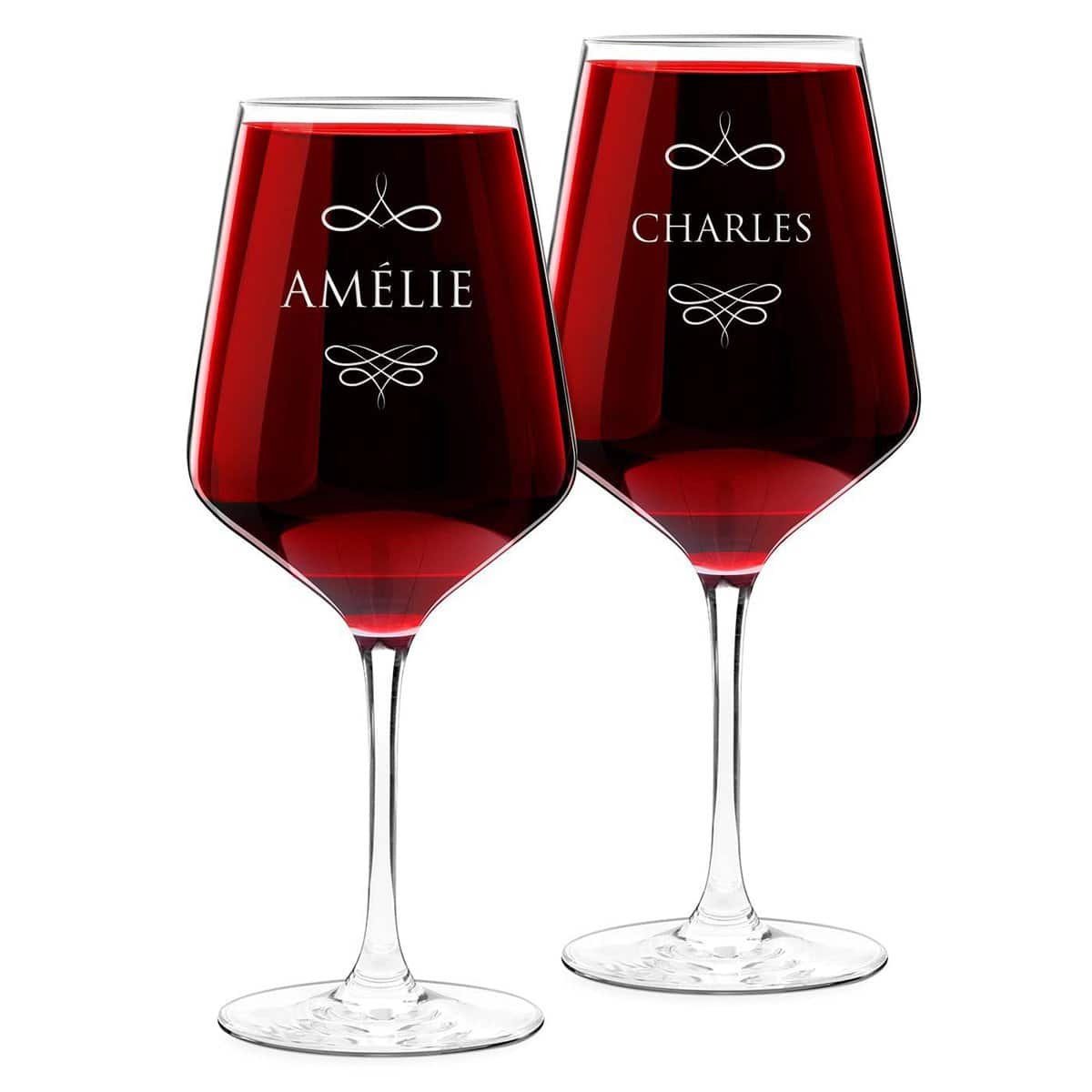 Maverton Set de 2 Verres à Vin en Cristal - Verres gravés 530 ml - Verres XL Personnalisés - Cadeau d’anniversaire pour couple - Verres Classiques pour parents - Duo