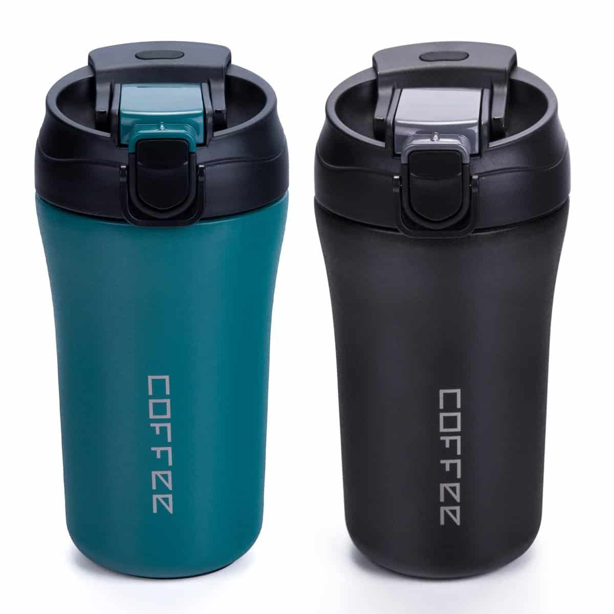 XIAPIA Mug Isotherme Tasse Etanche 2x400ml I Tasse isolée pour café et thé à emporter en Acier Inoxydable avec Paille I Tasse de Voyage Chaud & Froid 100% Hermétique pour Cadeau d'annivairesaire
