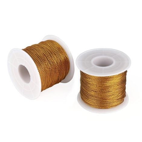 Cordon Doré Métallique pour Déco Noël, Bijoux, Emballage Cadeaux, Loisirs Créatifs (2 pièces) – 100m.