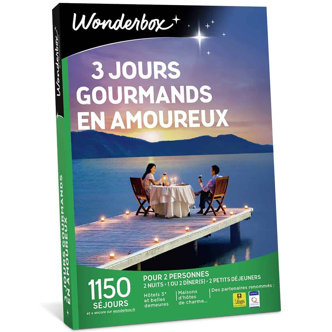 Wonderbox - Coffret Cadeau - 3 Jours Gourmands en Amoureux - 1150 Séjours gourmands en hôtels 3* et 4*, manoirs, Belles demeures, cabanes, yourtes, roulottes - Idée Cadeau Couple