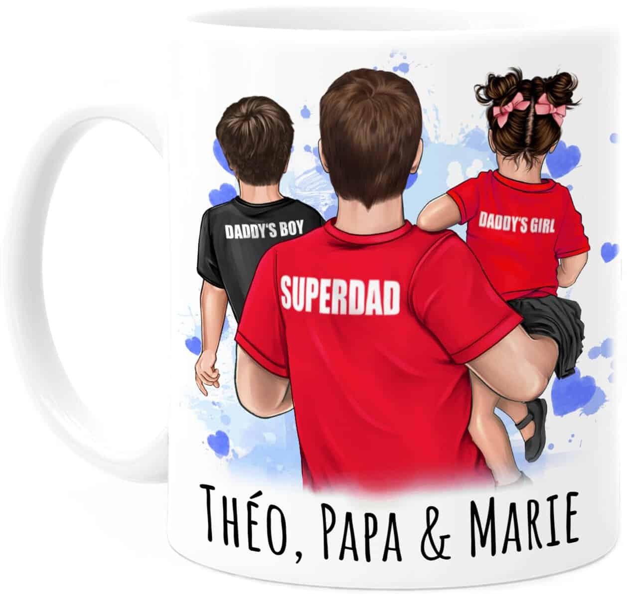 Tassenliebling® Tasse Personnalisable Cadeau Papa Avec 2 Enfants - Cadeau Anniversaire Papa - Cadeau Fete Des Peres Tasse- Mug Original Pour Papa - Idee Cadeau Homme - 330 mL Céramique