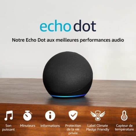 Echo Dot (5e génération, modèle 2022) : Enceinte intelligente Anthracite, Bluetooth et Wi-Fi, son puissant avec Alexa.