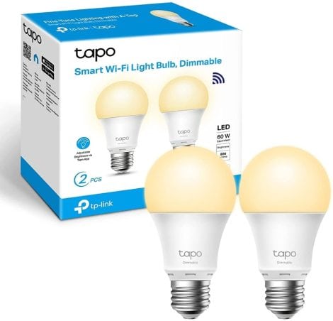 Ampoule WiFi Tapo, LED E27, lumière chaude 2700K, variateur 8.7W 806Lm, compatible Alexa/Google Home. Économique. Tapo L510E en lot de 2.