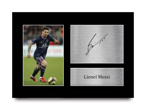 HWC Trading A4 Lionel Messi PSG – Cadeau autographié, imprimé photo pour fans et supporters de foot.