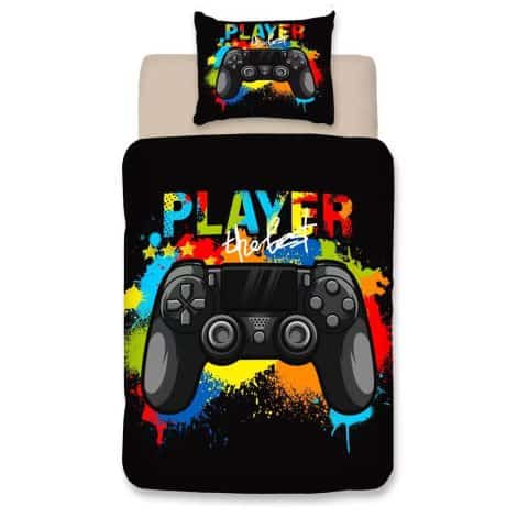 Ensemble de literie Gamer Noir Tie-Dye Wajade pour garçon, taille 135x200cm, avec taie d’oreiller 65x65cm.