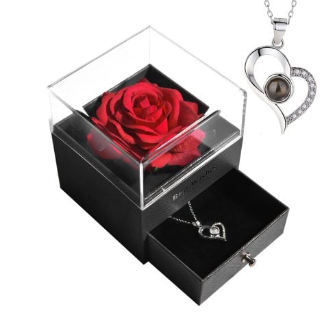 Coffret cadeau AinyRose, roses éternelles avec collier pour Saint-Valentin, anniversaire, fête.