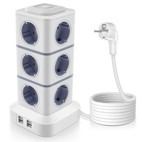 Tour Multiprise Electrique OLEKE 16 en 1 avec 12 Prises, 4 Ports USB et Interrupteur Indépendant.