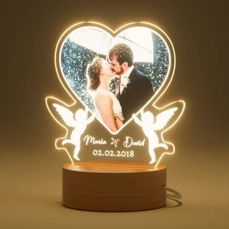 Lampe Coeur LED USB Personnalisée – Cadeau Saint Valentin Homme Femme Couple, Photo gravée, Veilleuse romantique.