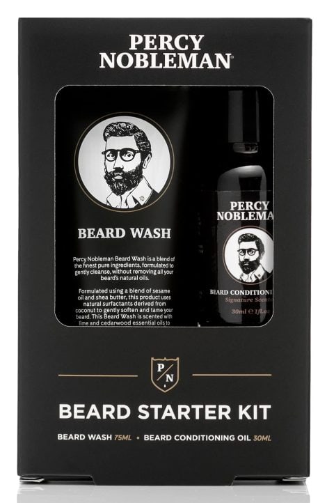 Coffret cadeau pour le soin de la barbe, comprenant une huile et un shampoing Percy Nobleman, 30 ml / 75 ml.