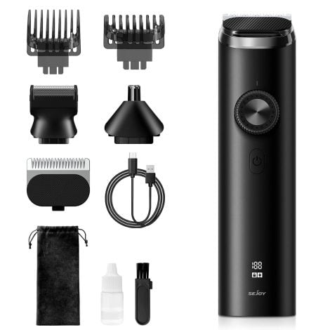 Tondeuse tout-en-un pour homme sans fil, rechargeable par USB avec affichage LED, étanche pour visage, barbe, cheveux, moustache, nez et oreilles.