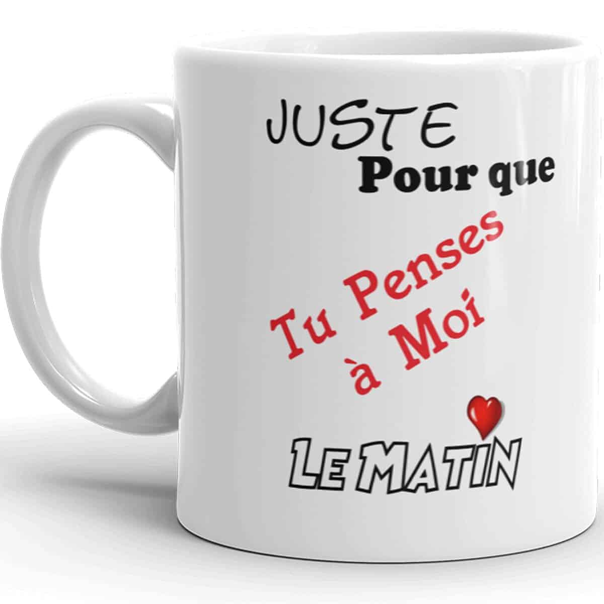 Kalféa Mug Amour je t'aime coeur penses à moi le matin déclaration tasse céramique i love you Qualité Idée Cadeau Noël Saint Valentin Anniversaire Fête homme femme mari épouse chéri époux 325ml