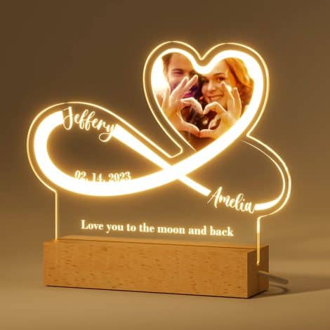 Lampe d’amour personnalisée avec photo, prénoms et date – Idéal pour cadeau Saint Valentin, mariage, couple.