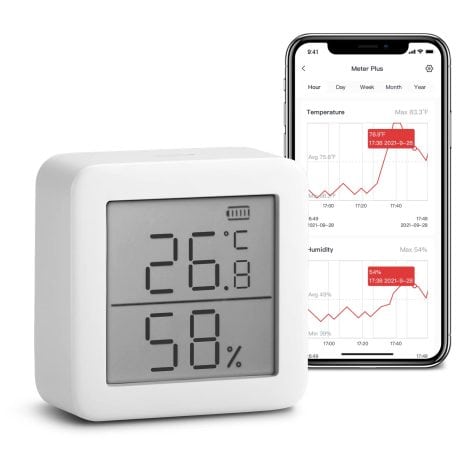 Thermomètre Hygromètre Intérieur SwitchBot – Petit Thermomètre d’Ambiance Numérique avec Contrôle APP, Stockage de Données (Blanc).