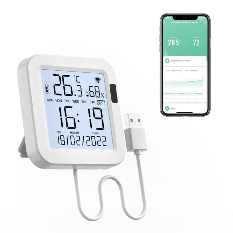 Thermomètre et hygromètre WiFi pour l’intérieur, avec écran rétro-éclairé et enregistrement de données. Parfait pour la chambre de bébé.