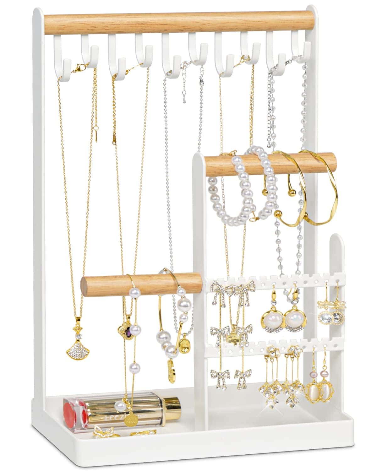 MetWoods Bijoux rangement rack - 4 couches boucles d'oreilles rangement rack collier stand, bijoux présentoir avec plateau de rangement en métal pour colliers, bracelets, bagues, montres