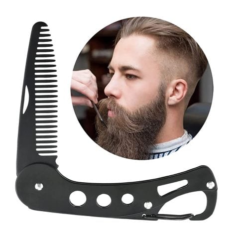 Peigne pour hommes en acier inoxydable pliable, idéal pour coiffer barbe, moustache et cheveux. Parfait cadeau antistatique.