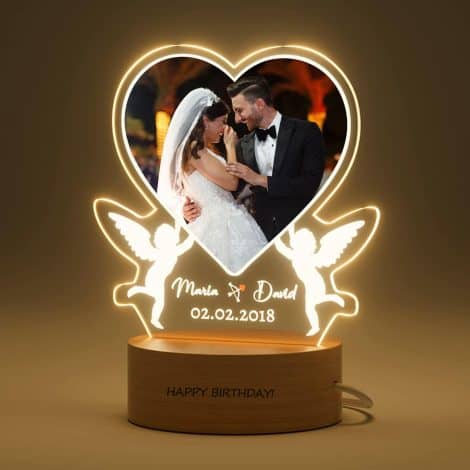 Lampe photo acrylique personnalisée pour couples, anniversaires, mariages, Saint Valentin, Noël. Idée cadeau originale.