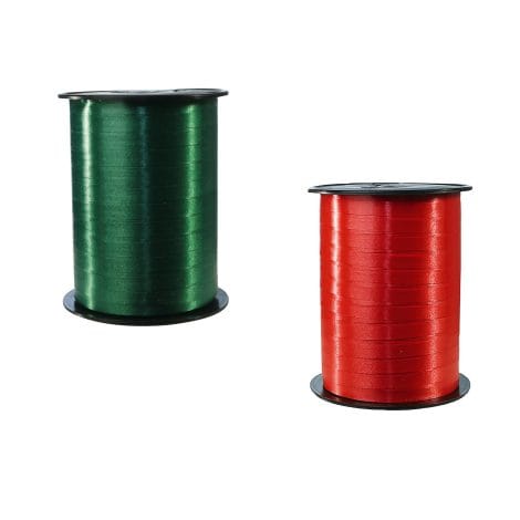 Clairefontaine 601774AMZC – Un ensemble de 2 rouleaux de Bolduc Lisse – 500m x 0,7 cm – Idéal pour emballage cadeau, décoration – Vert/Rouge.