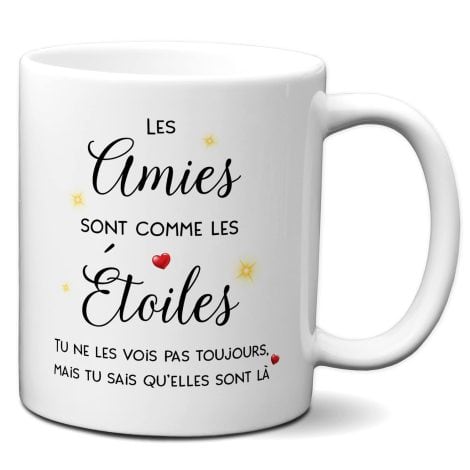 Tasse-Mug Amie Étoiles- Cadeau Original Anniversaire Femme: L’amitié brille, telle les étoiles – Céramique.