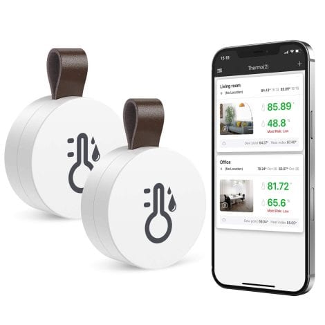 Hygromètre à Thermomètre Bluetooth 5.0 ORIA 2pcs, Contrôle App sans Fil, Moniteur Humidité Température Précis. Capteur avec Ecran, Bouton, Alertes Funtion iOS/Android.