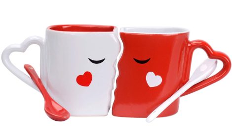 Ensemble de Tasses “Cymax Love” avec cuillères – cadeaux pour couples lors de mariages, anniversaires, Noël.