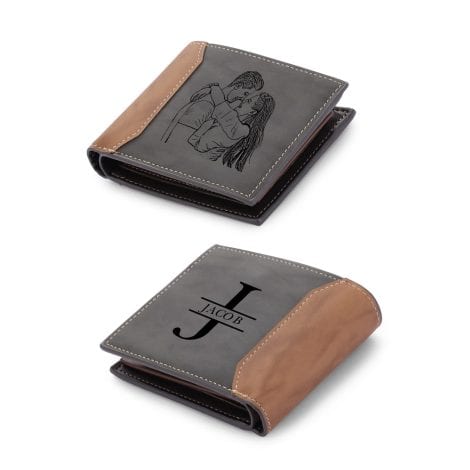 Portefeuille en cuir personnalisé avec gravure d’alphabet et porte-cartes RFID pour homme. Idéal pour Noël.