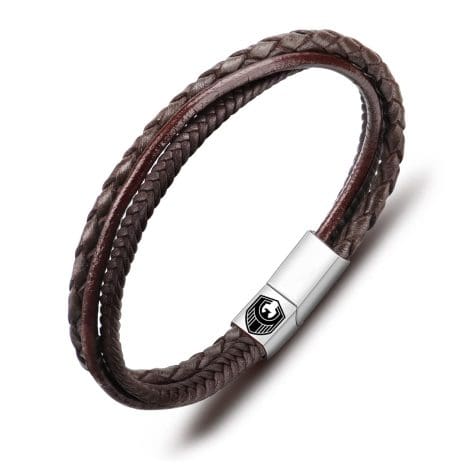 Bracelet en cuir pour homme SHIEAGLELD, fait main avec un fermoir aimanté en acier inoxydable.