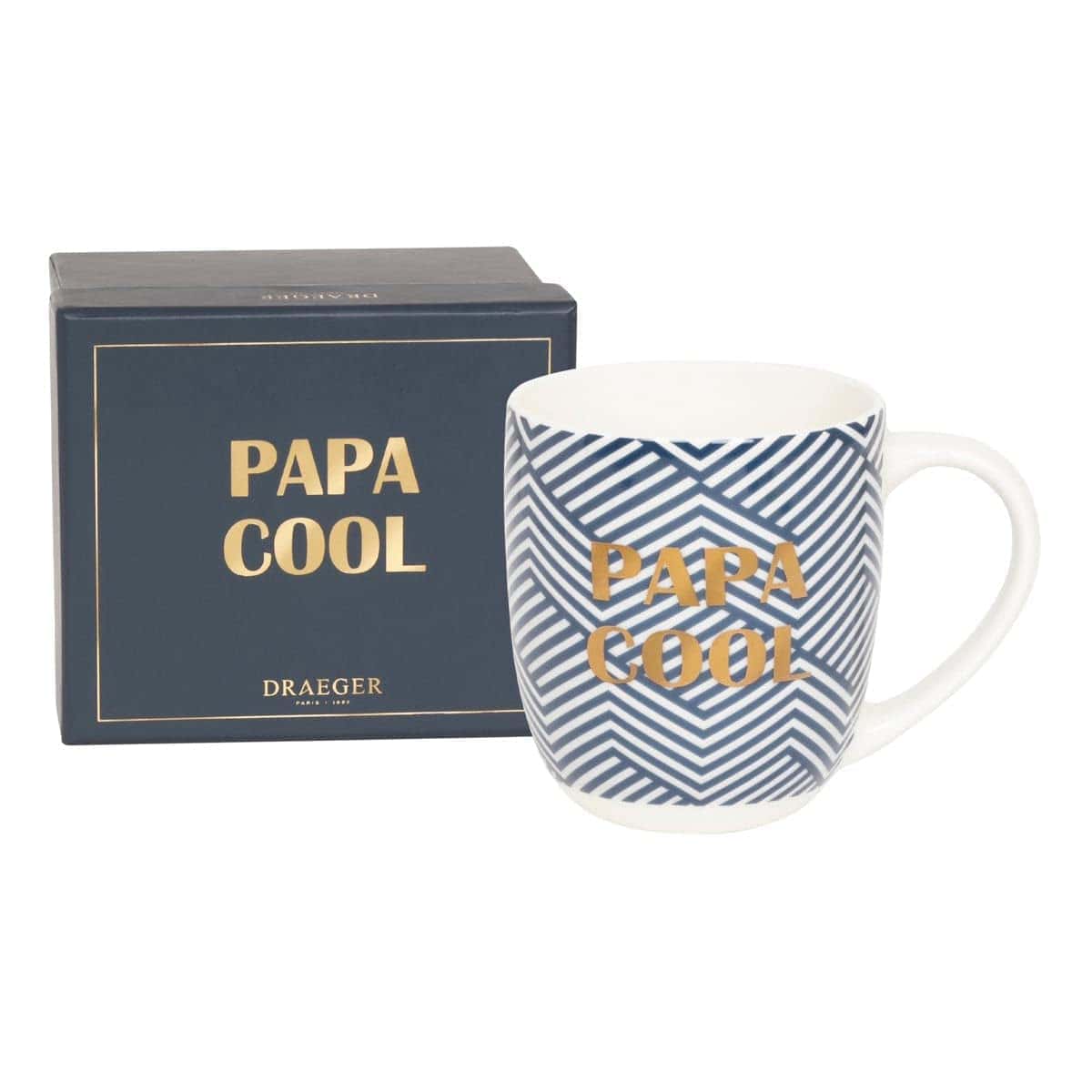 DRAEGER PARIS | Mug bleu en céramique "Papa Cool" | Idée Cadeau pour Homme, Père, Super papa, Meilleur papa | Mug original avec Coffret Cadeau