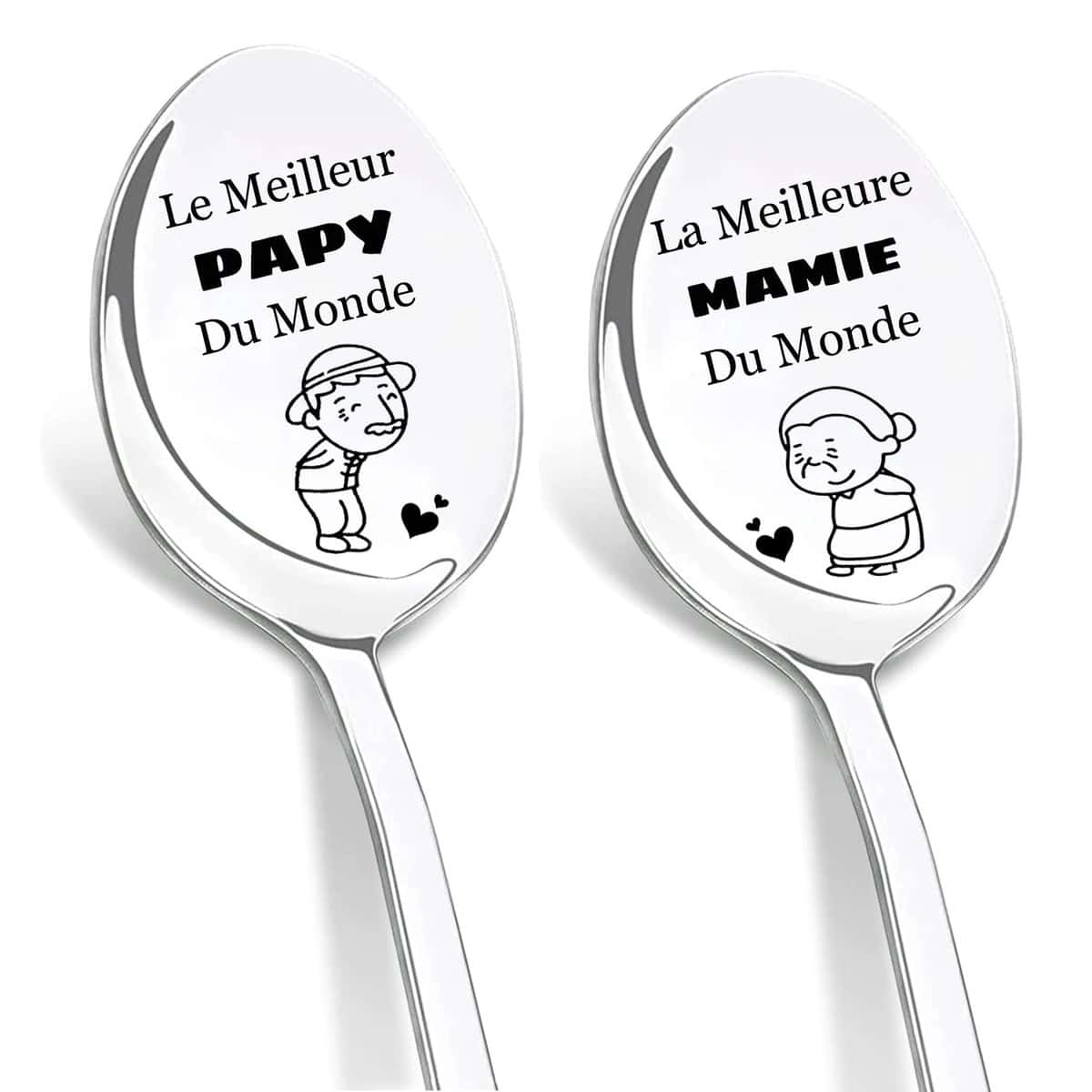 DIKARIYA Cadeau pour Papi et Mamie, 2 PCS Cuillère à Café en Acier Inoxydable,Cuillères Gravées au Laser-Meilleur Mamie et Papy du Monde,Cadeau Anniversaire Grand-Mère Grand-Père Noël pour Mamie Papy