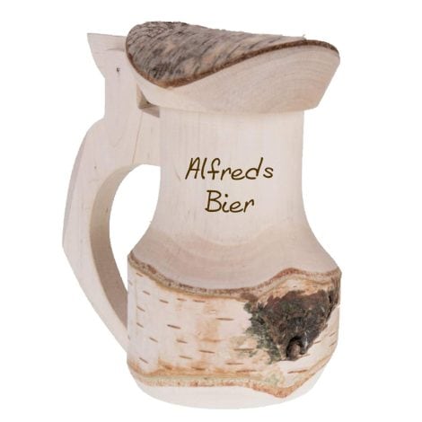 Chope à bière en bois personnalisée avec gravure et couvercle – Cadeau unique pour homme.