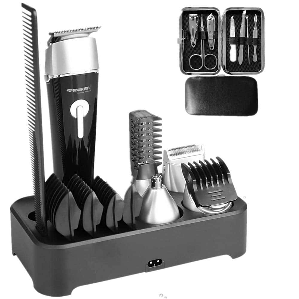 Sminiker Homme Professionnel Kit de Toilettage Multifonction 5 en 1 Étanche Tondeuses à Cheveux Tondeuse à Barbe Kit de Toilettage pour Corps Tondeuse à Moustache Tondeuse à Nez Tondeuse de Précision